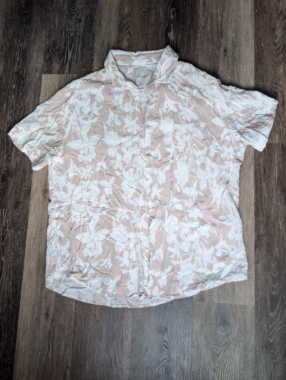 Denim & Flower Ricky Singh Floral Short Sleeve Button Up Shirt Men's XL Cream